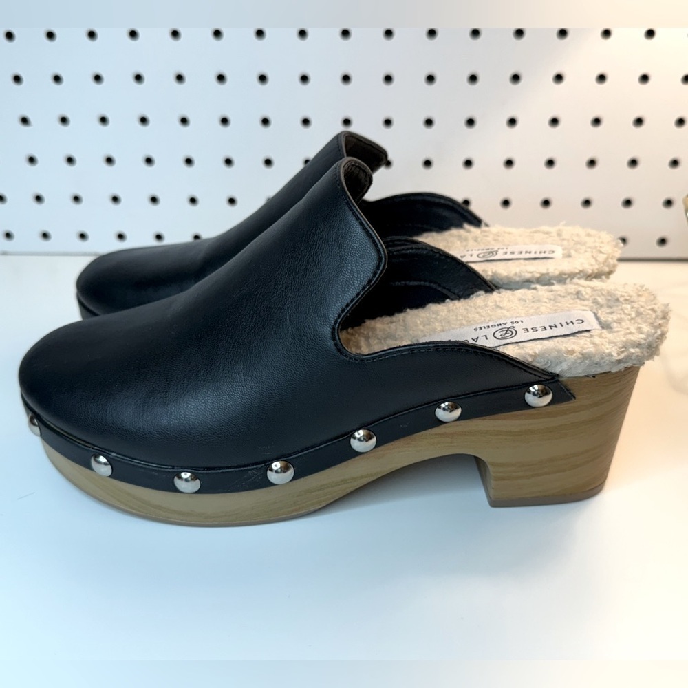 Chinese Laundry Black Call Out Clog Platform Block Heel Mules 7.5M Classic Retro